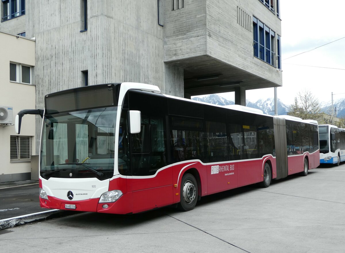(248'469) - RTB Altst�tten - Nr. 920/SG 482'216 - Mercedes (ex Wiener Linien, A-Wien Nr. 8724) am 13. April 2023 beim Bahnhof Buchs