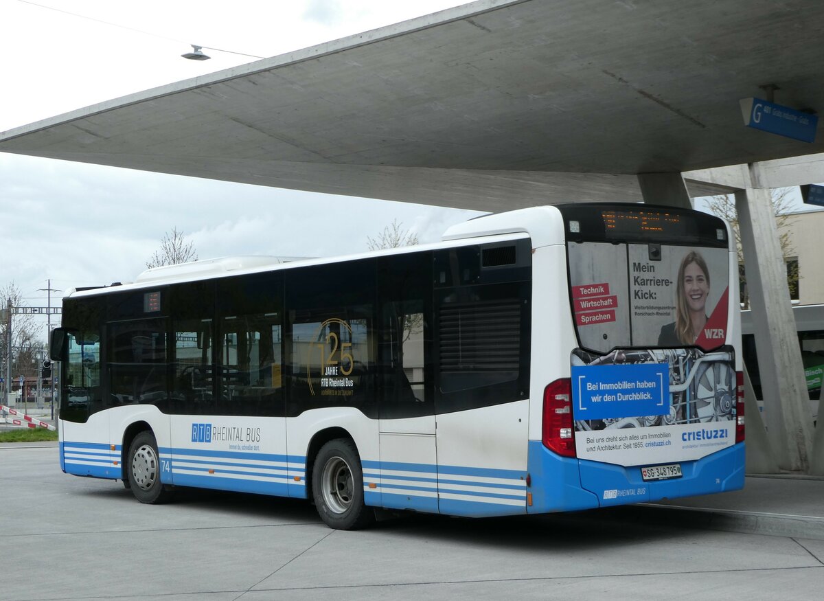 (248'488) - RTB Altst�tten - Nr. 74/SG 348'795 - Mercedes am 13. April 2023 beim Bahnhof Buchs