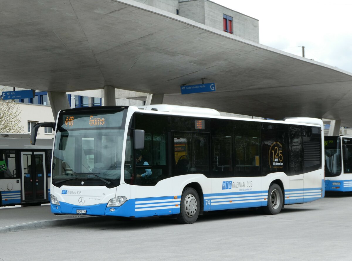 (248'489) - RTB Altst�tten - Nr. 74/SG 348'795 - Mercedes am 13. April 2023 beim Bahnhof Buchs