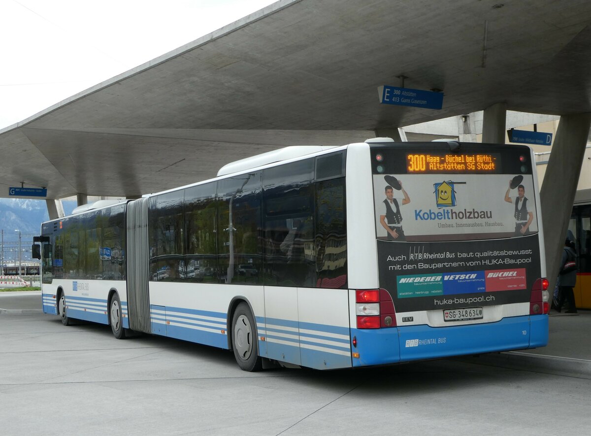 (248'500) - RTB Altst�tten - Nr. 10/SG 348'634 - MAN am 13. April 2023 beim Bahnhof Buchs
