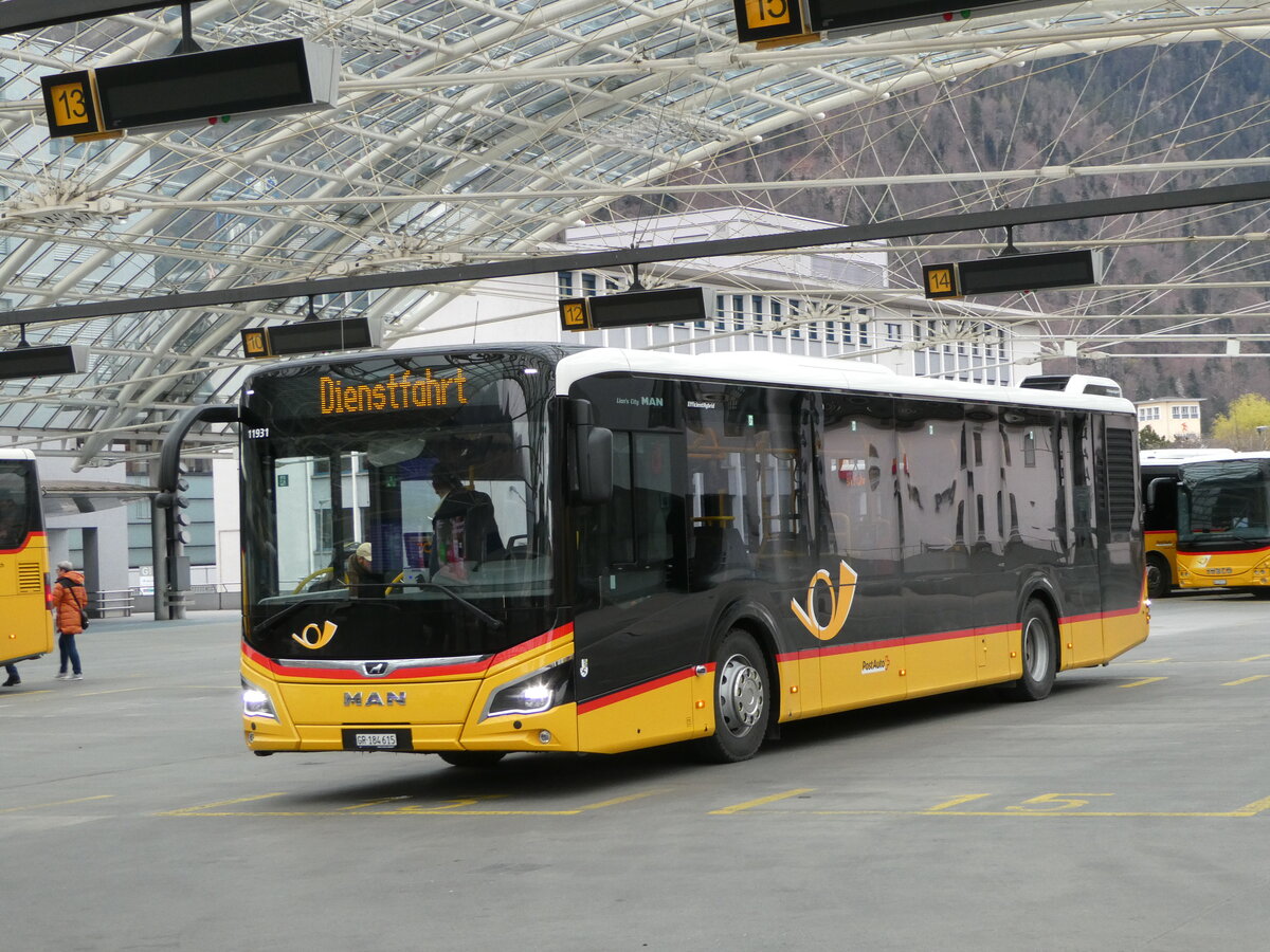 (248'652) - PostAuto Graub�nden - GR 184'615/PID 11'931 - MAN am 15. April 2023 in Chur, Postautostation