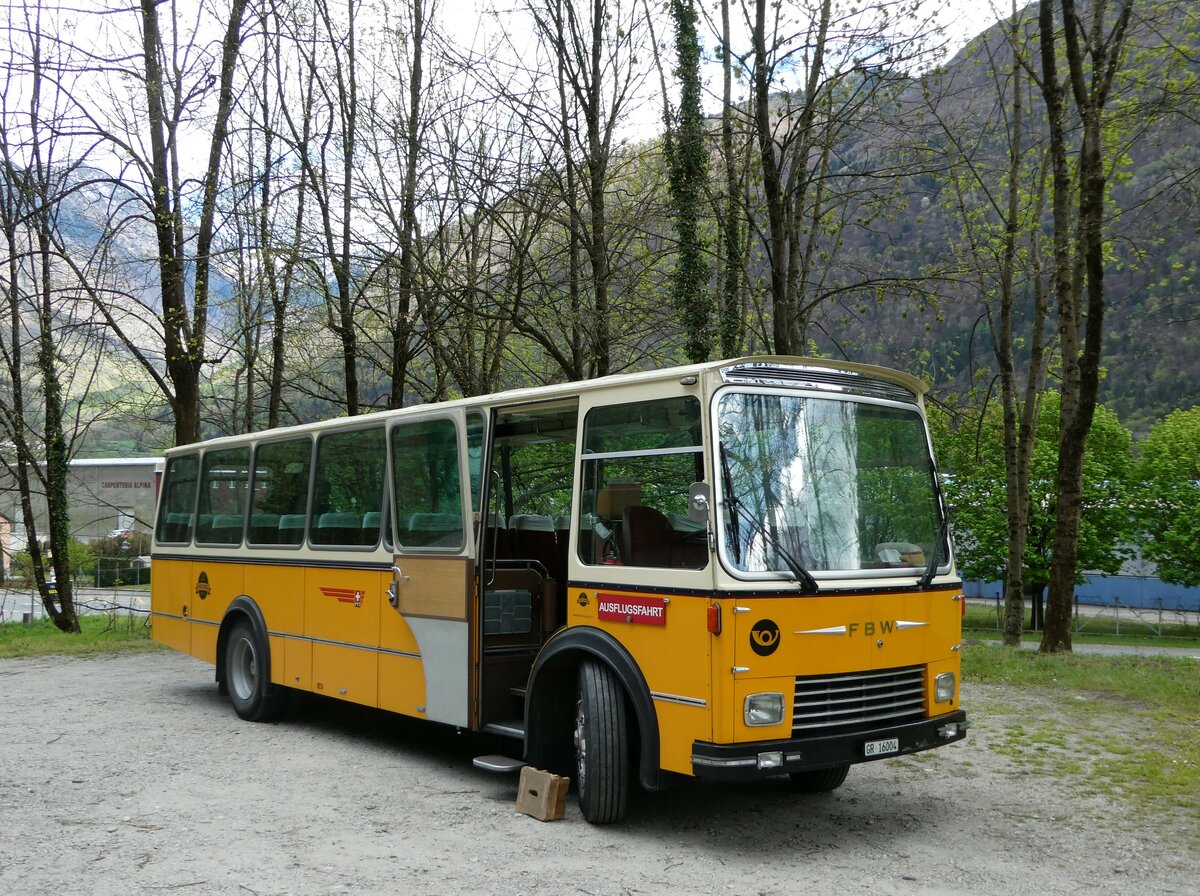 (248'724) - Wittwer, Chur - GR 16'004 - FBW/Gangloff (ex Eggenberger, M�riken; ex AVG Grindelwald Nr. 11; ex P 24'170) am 16. April 2023 in San Vittore, Grotto Matafontana