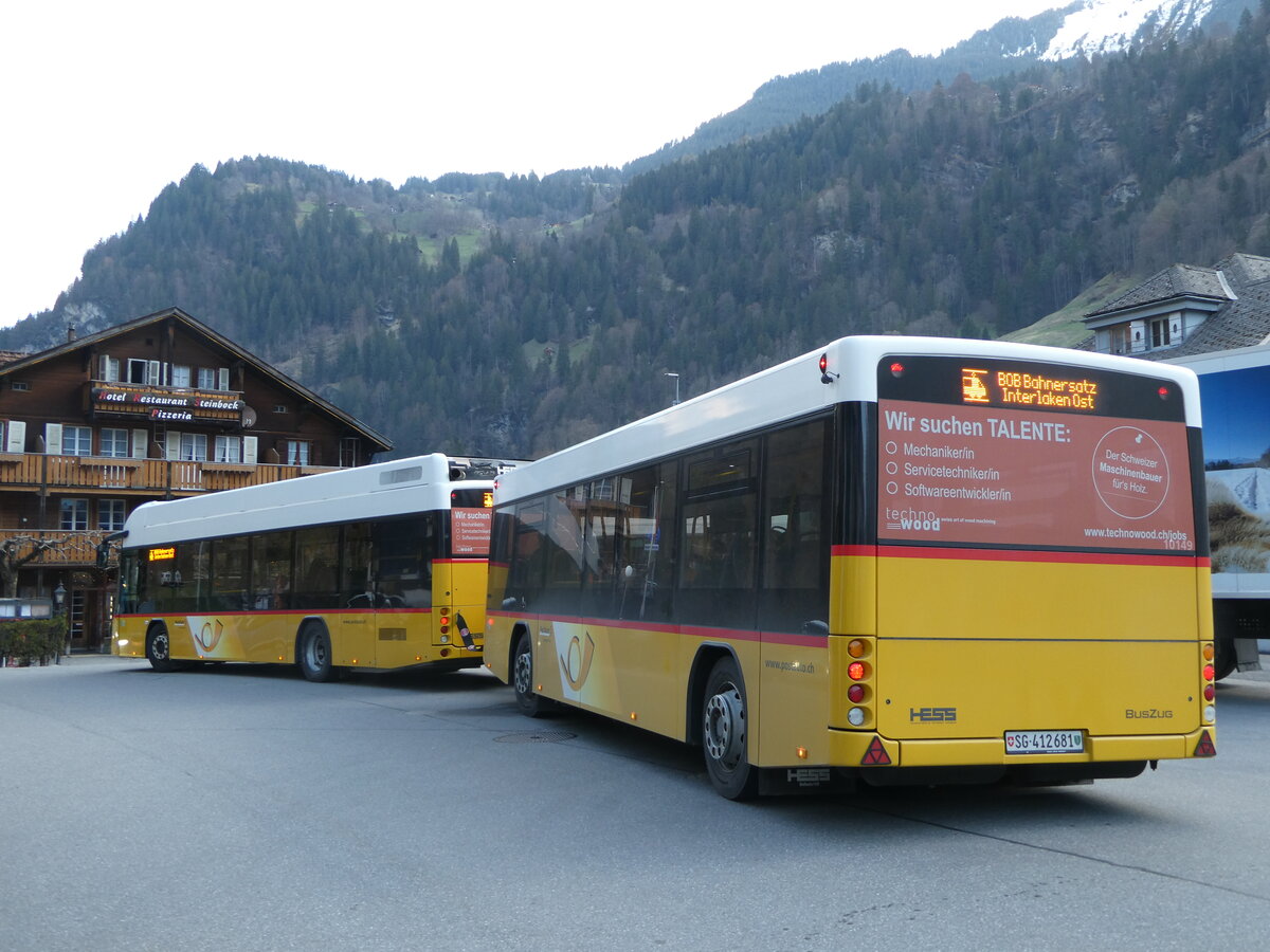(248'756) - PostAuto Ostschweiz - SG 412'681/PID 10'149 - Hess Personenanh�nger am 18. April 2023 beim Bahnhof Lauterbrunnen