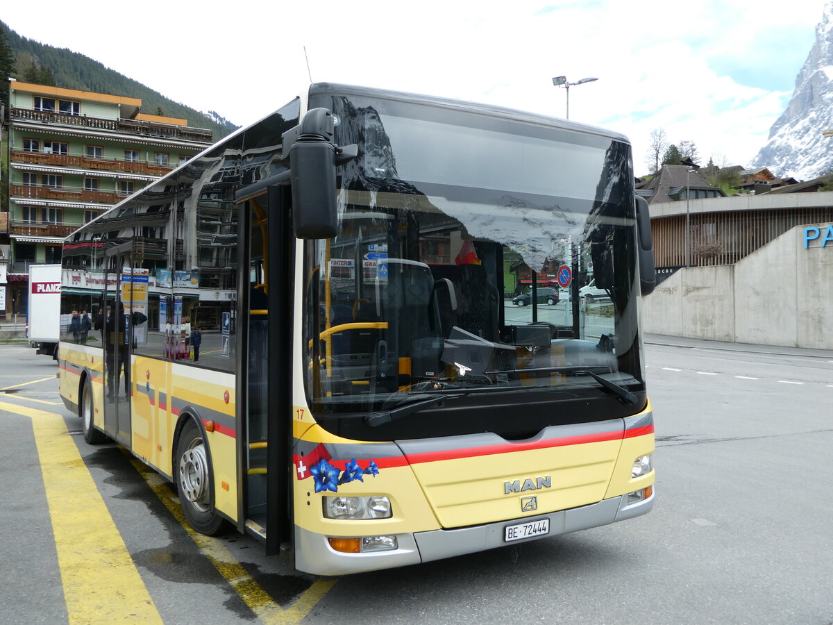 (248'960) - Grindelwaldbus, Grindelwald - Nr. 17/BE 72'444 - MAN/G�ppel (ex STI Thun Nr. 133) am 21. April 2023 beim Bahnhof Grindelwald
