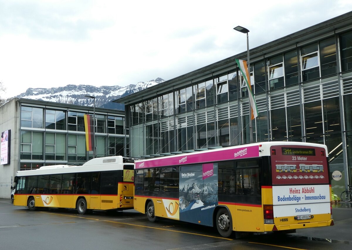 (249'180) - PostAuto Bern - BE 499'063/PID 10'299 - Lanz+Marti/Hess Personenanh�nger (ex VBL Luzern Nr. 310) am 28. April 2023 beim Bahnhof Interlaken Ost