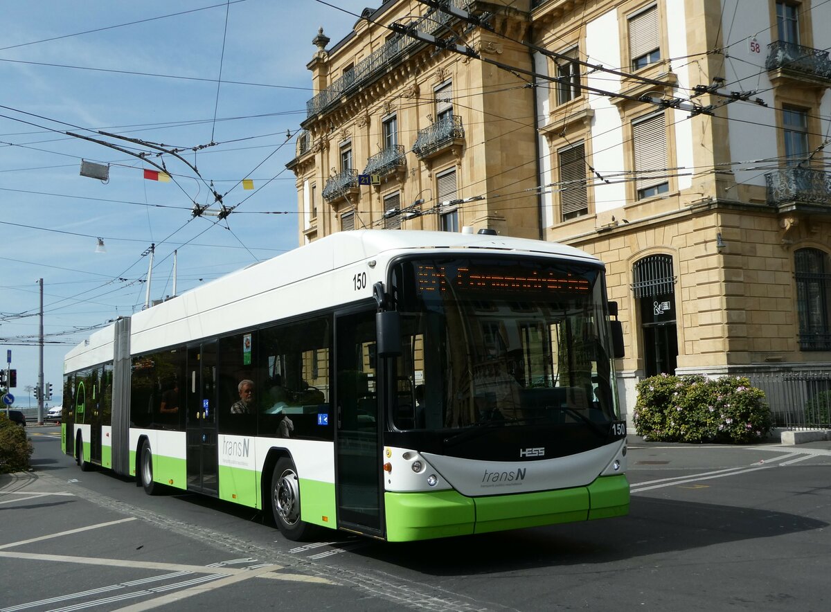 (249'597) - transN, La Chaux-de-Fonds - Nr. 150 - Hess/Hess Gelenktrolleybus (ex TN Neuch�tel Nr. 150) am 5. Mai 2023 in Neuch�tel, Place Pury