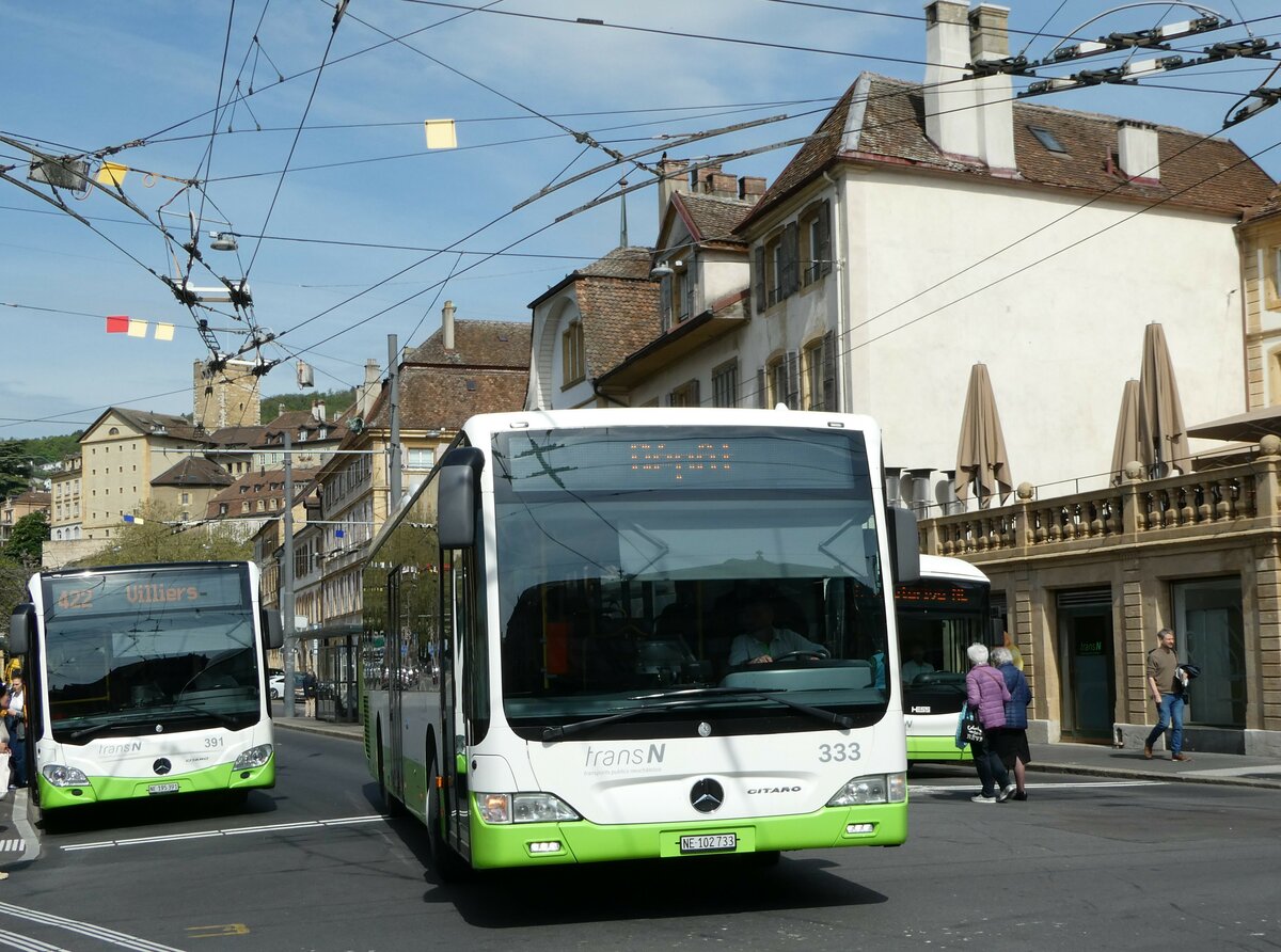 (249'600) - transN, La Chaux-de-Fonds - Nr. 333/NE 102'733 - Mercedes (ex TRN La Chaux-de-Fonds Nr. 333) am 5. Mai 2023 in Neuch�tel, Place Pury