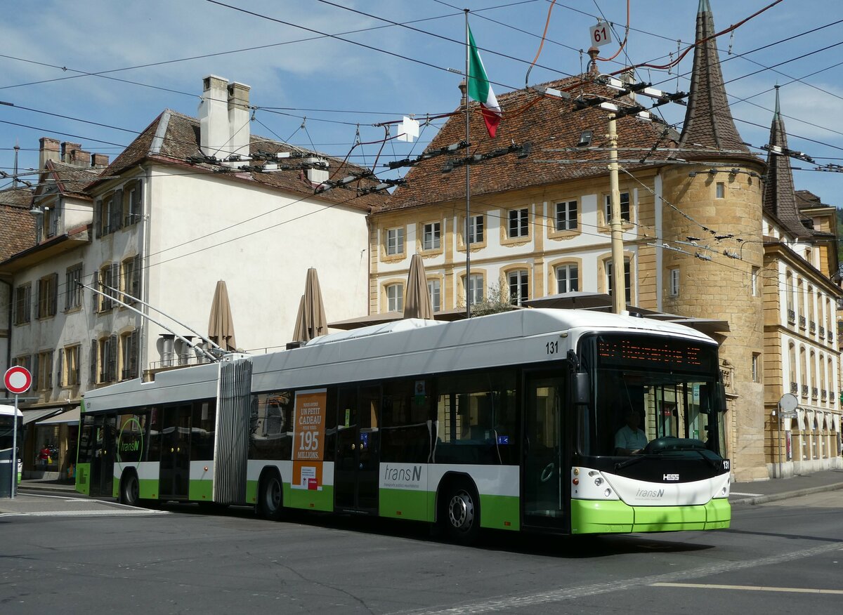(249'603) - transN, La Chaux-de-Fonds - Nr. 131 - Hess/Hess Gelenktrolleybus (ex TN Neuch�tel Nr. 131) am 5. Mai 2023 in Neuch�tel, Place Pury