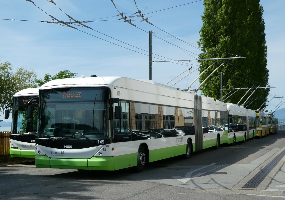 (249'611) - transN, La Chaux-de-Fonds - Nr. 149 - Hess/Hess Gelenktrolleybus (ex TN Neuch�tel Nr. 149) am 5. Mai 2023 in Neuch�tel, D�p�t