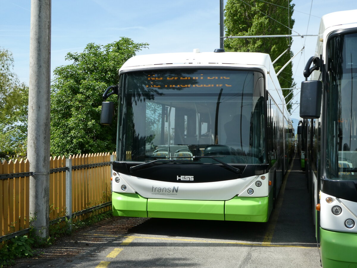 (249'613) - transN, La Chaux-de-Fonds - Nr. 144 - Hess/Hess Gelenktrolleybus (ex TN Neuch�tel Nr. 144) am 5. Mai 2023 in Neuch�tel, D�p�t