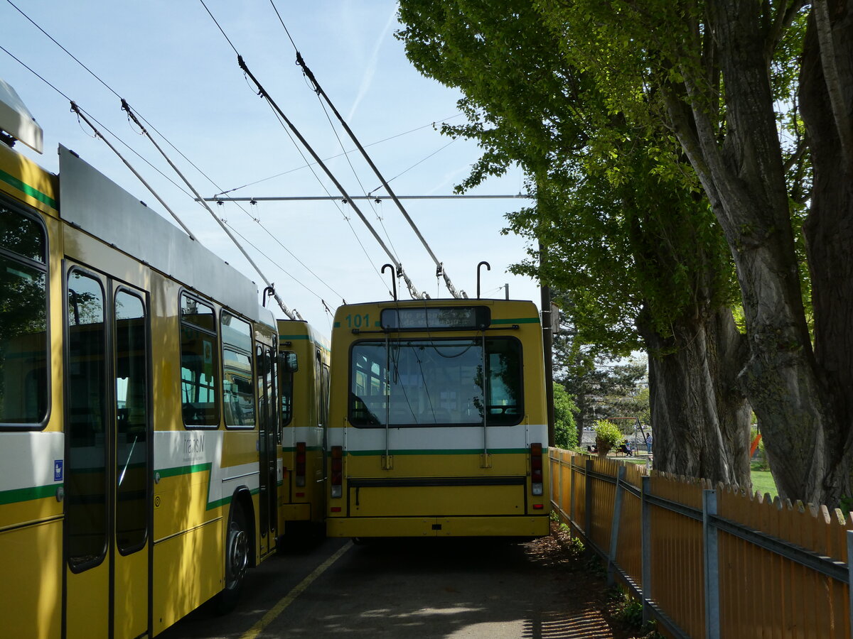 (249'619) - transN, La Chaux-de-Fonds - Nr. 101 - NAW/Hess Gelenktrolleybus (ex TN Neuch�tel Nr. 101) am 5. Mai 2023 in Neuch�tel, D�p�t