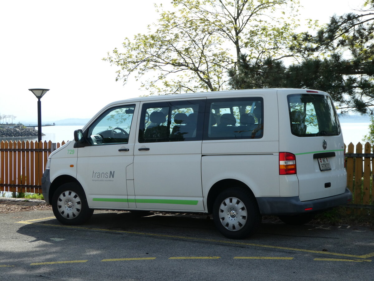 (249'621) - transN, La Chaux-de-Fonds - Nr. 729/NE 97'800 - VW am 5. Mai 2023 in Neuch�tel, D�p�t