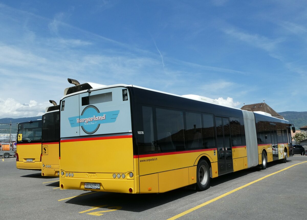 (249'636) - CarPostal Ouest - VD 242'251/PID 10'378 - Solaris (ex TPB, S�deilles) am 5. Mai 2023 in Yverdon, Garage
