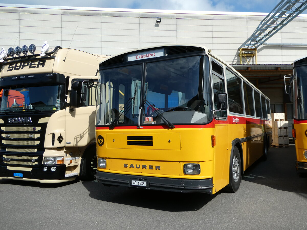 (249'702) - Gautschi, Suhr - AG 6835 - Saurer/T�scher (ex L�tscher, Neuheim Nr. 200/PID 2525; ex Cartek, Regensdorf; ex P 25'822) am 6. Mai 2023 in Attikon, Wegm�ller