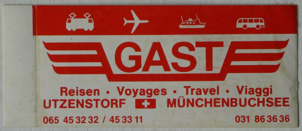 (249'806) - Kleber f�r Gast-Reisen am 7. Mai 2023 in Thun