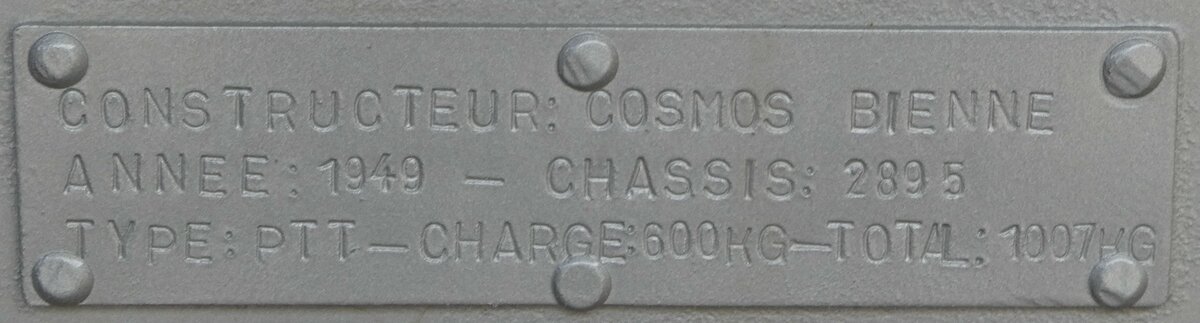 (249'946) - Typenschild - Cosmos-Anh�nger - am 13. Mai 2023 in Sierre, Garage TSAR