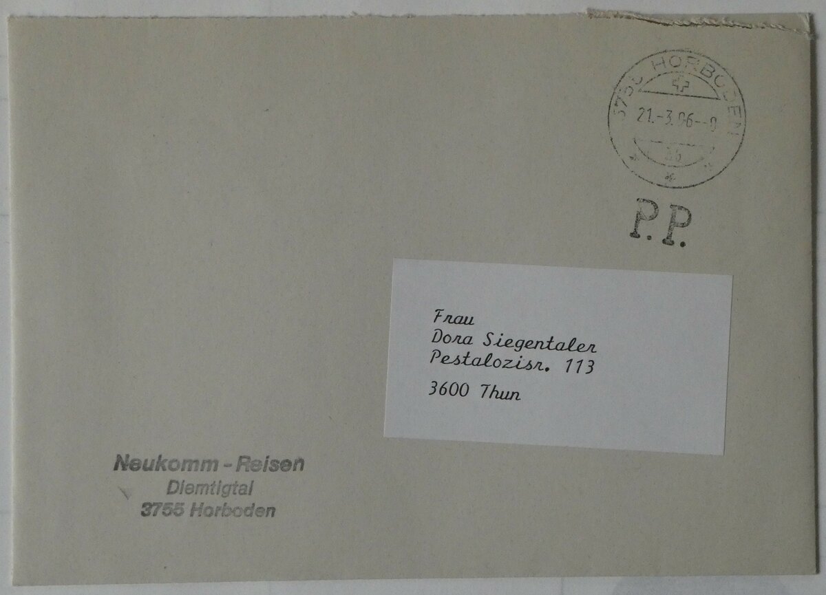 (250'310) - Neukomm-Briefumschlag vom 21. M�rz 1996 am 21. Mai 2023 in Thun