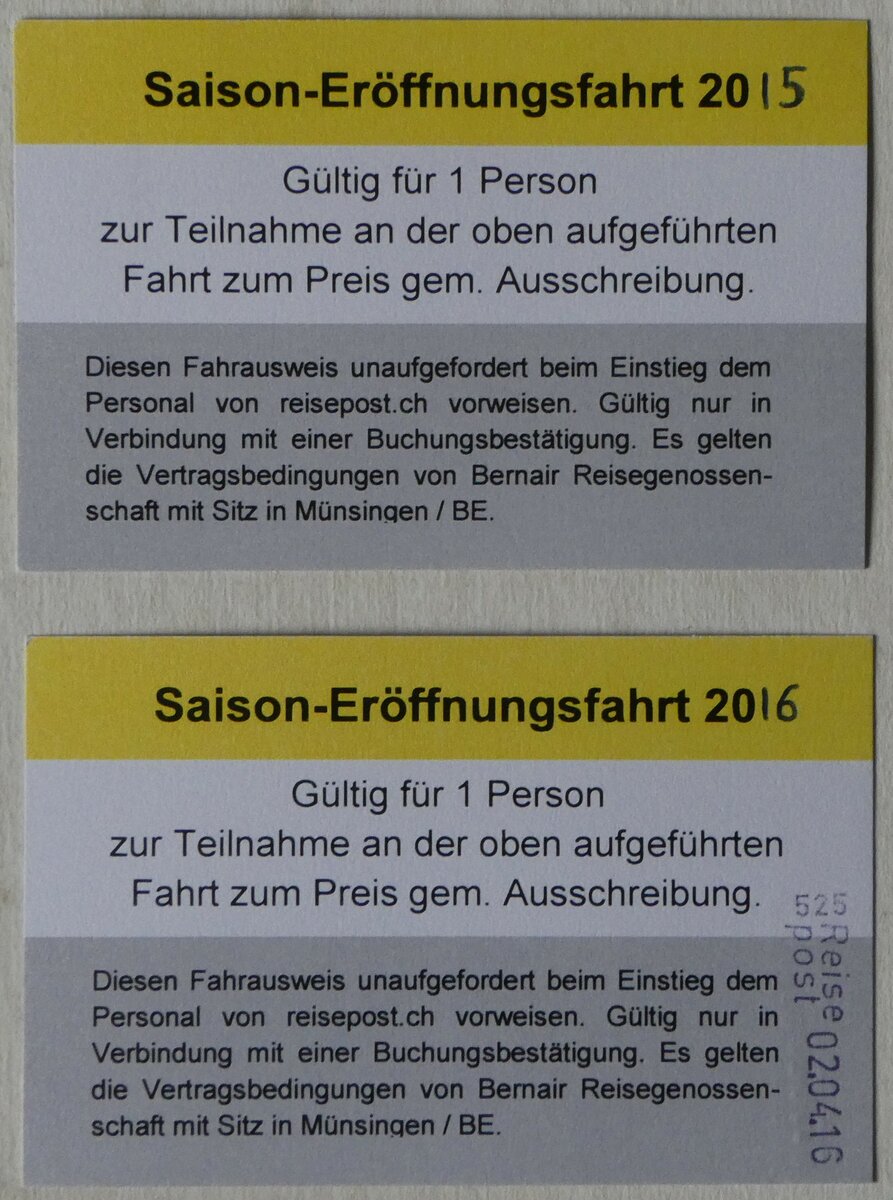 (250'420) - Reisepost-Fahrausweise am 25. Mai 2023 in Thun (R�ckseite)