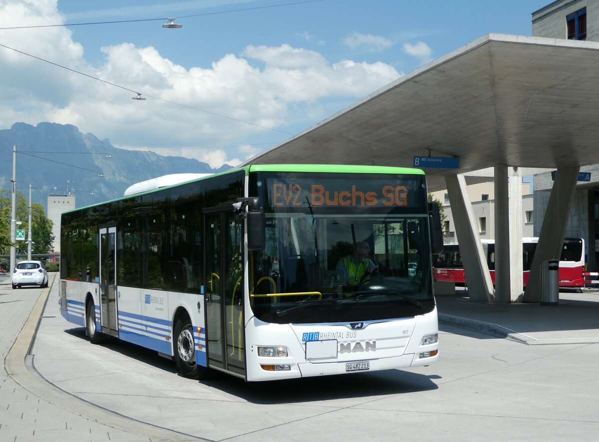 (250'814) - RTB Altst�tten - Nr. 917/SG 482'213 - MAN (ex PostBus/A BD 15'355) am 30. Mai 2023 beim Bahnhof Buchs
