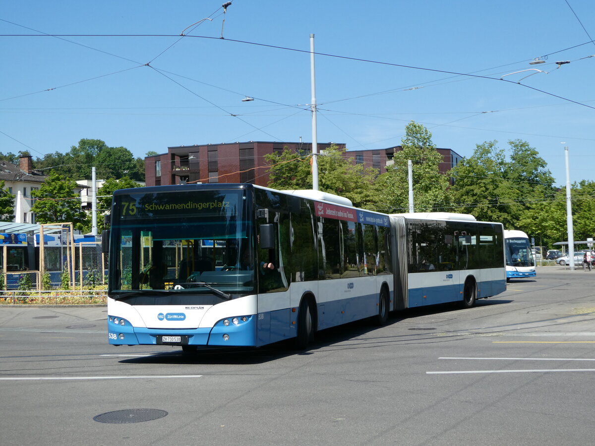 (251'416) - VBZ Z�rich - Nr. 538/ZH 730'538 - Neoplan am 13. Juni 2023 in Z�rich, Seebach
