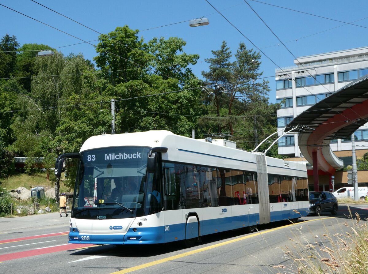(251'451) - VBZ Z�rich - Nr. 205 - Hess/Hess Gelenktrolleybus am 13. Juni 2023 in Z�rich, Bucheggplatz