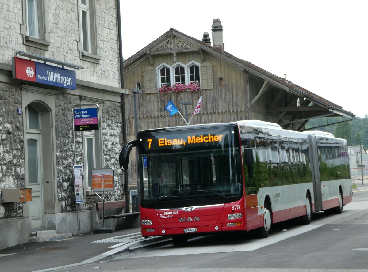 (252'268) - SW Winterthur - Nr. 378/ZH 926'378 - MAN am 2. Juli 2023 beim Bahnhof Winterthur W�lflingen