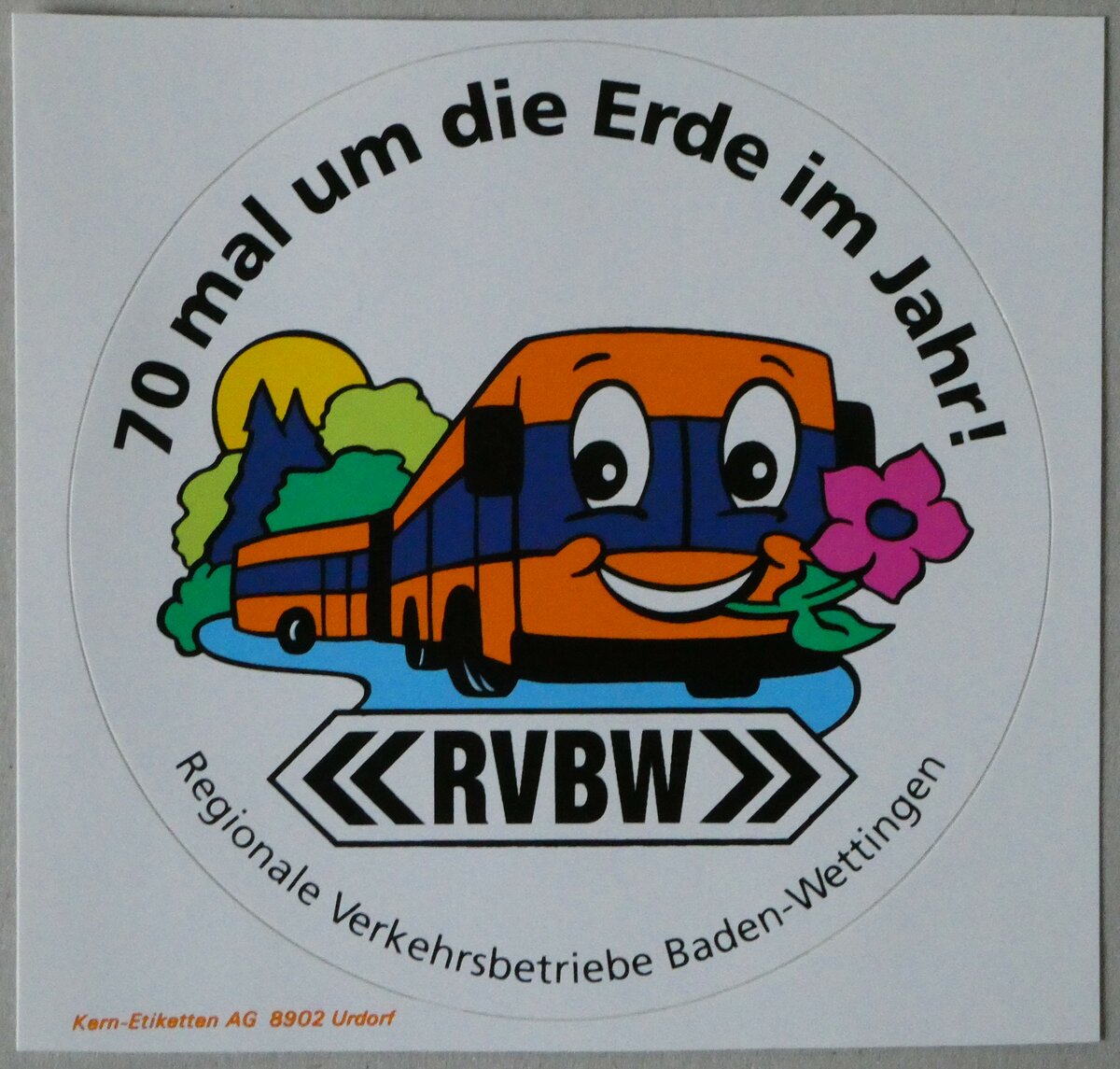 (252'518) - Kleber f�r RVBW 70 mal um die Erde im Jahr am 9. Juli 2023 in Thun