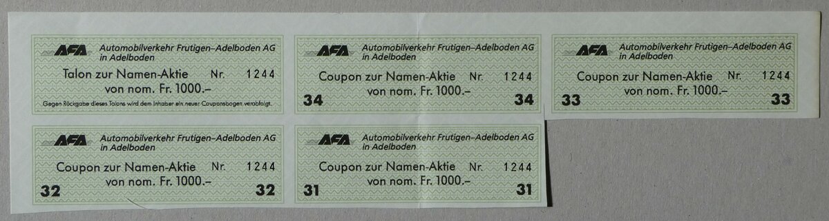 (253'379) - Coupons zur Namenaktie von Fr. 1000.- am 4. August 2023 in Thun
