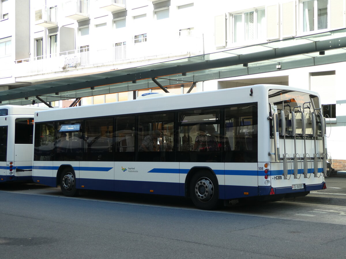 (253'587) - ZVB Zug - Nr. 508/ZG 84'508 - Lanz+Marti/Hess Personenanh�nger am 11. August 2023 beim Bahnhof Zug