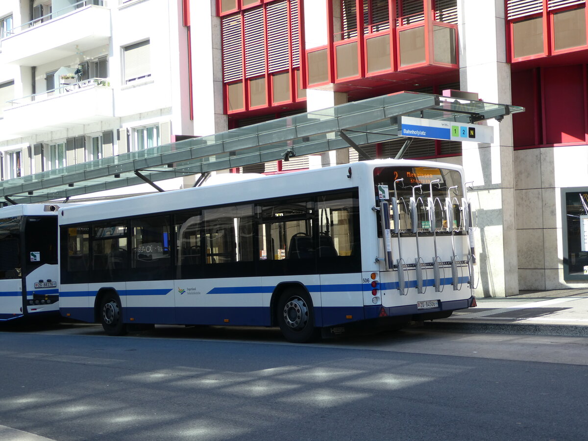 (253'596) - ZVB Zug - Nr. 506/ZG 84'506 - Lanz+Marti/Hess Personenanh�nger am 11. August 2023 beim Bahnhof Zug
