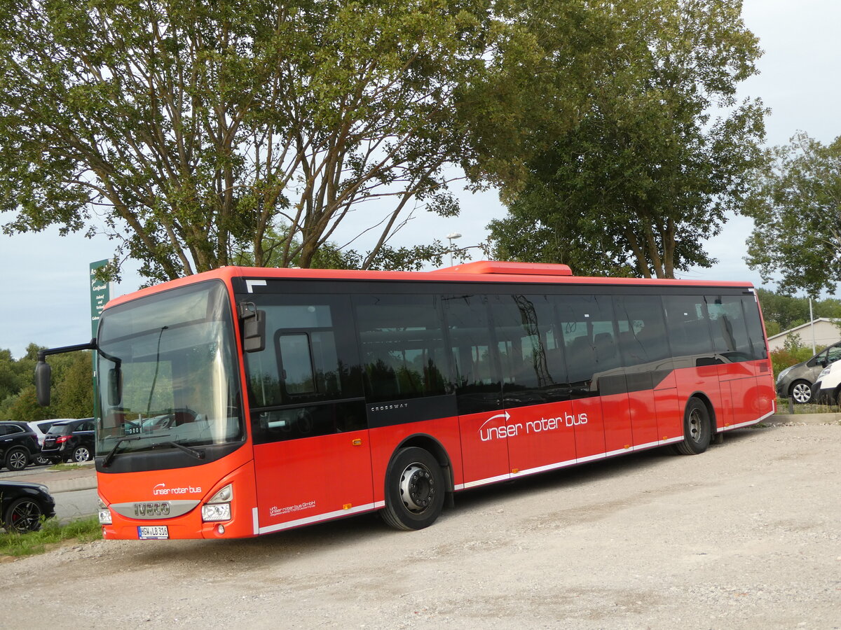(254'392) - Unser Roter Bus, Ueckerm�nde - HGW-LB 316 - Iveco am 30. August 2023 in Greifswald, City Automobile 