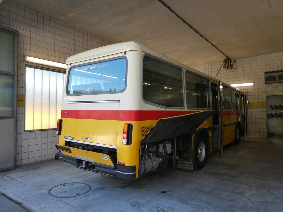 (254'864) - Gaudenz, Andeer - PID 2824 - Saurer/R&J (ex Mark, Andeer; ex PostAuto Graub�nden; ex P 24'350) am 8. September 2023 in Andeer, Garage