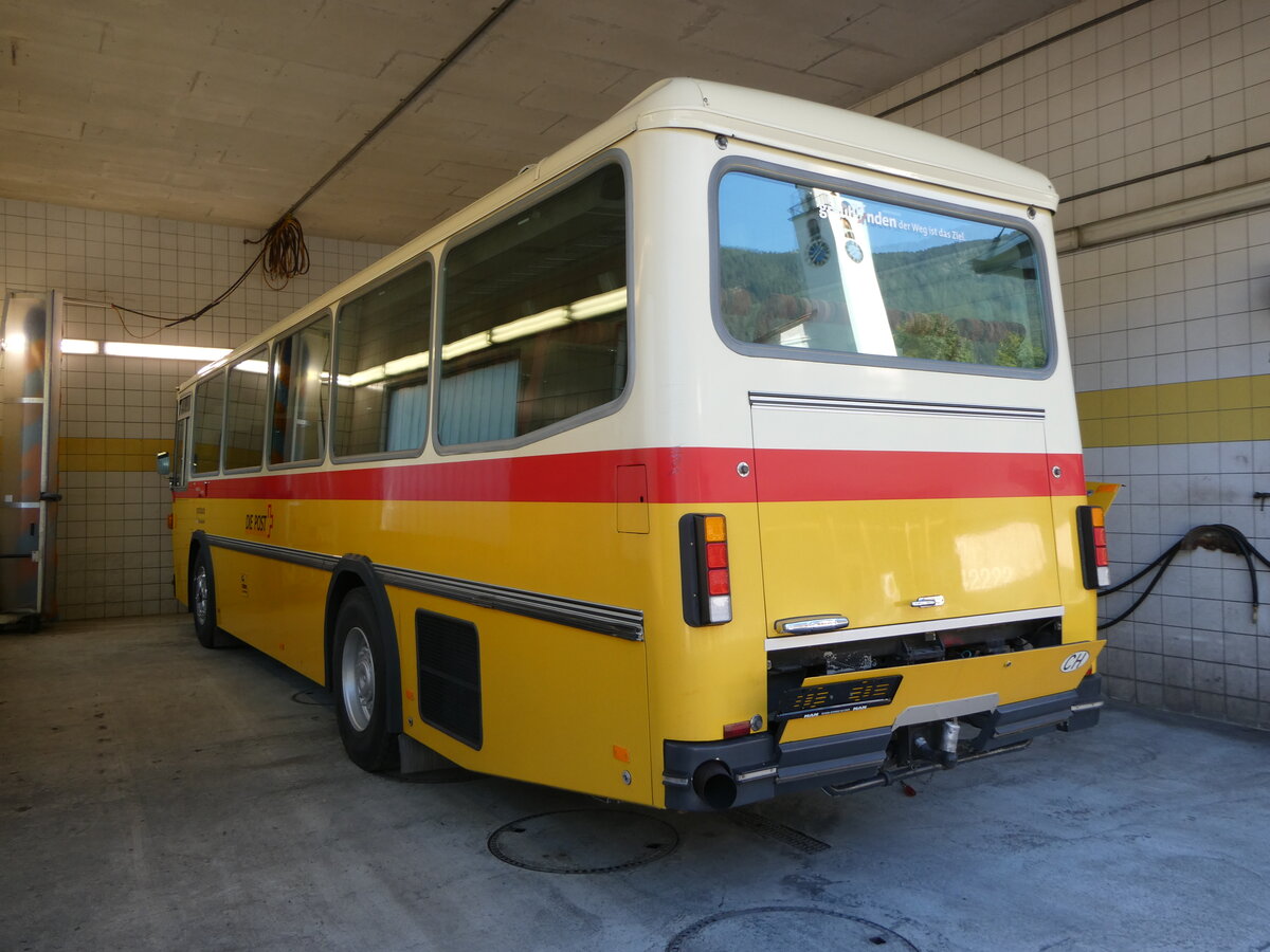 (254'865) - Gaudenz, Andeer - PID 2824 - Saurer/R&J (ex Mark, Andeer; ex Postauto Graub�nden; ex P 24'350) am 8. September 2023 in Andeer, Garage