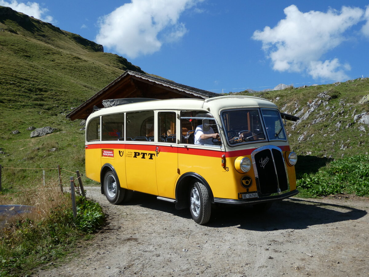 (255'080) - Schmid, Th�rishaus - Nr. 3/BE 26'760 - Saurer/Gangloff (ex Geiger, Adelboden Nr. 3) am 10. September 2023 auf der Bundalp