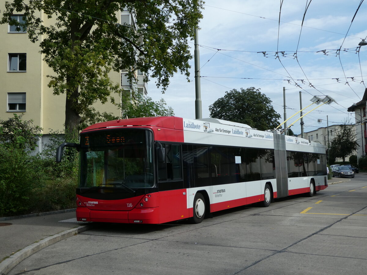 (255'159) - SW Winterthur - Nr. 116 - Hess/Hess Gelenktrolleybus am 13. September 2023 in Winterthur, W�lflingen