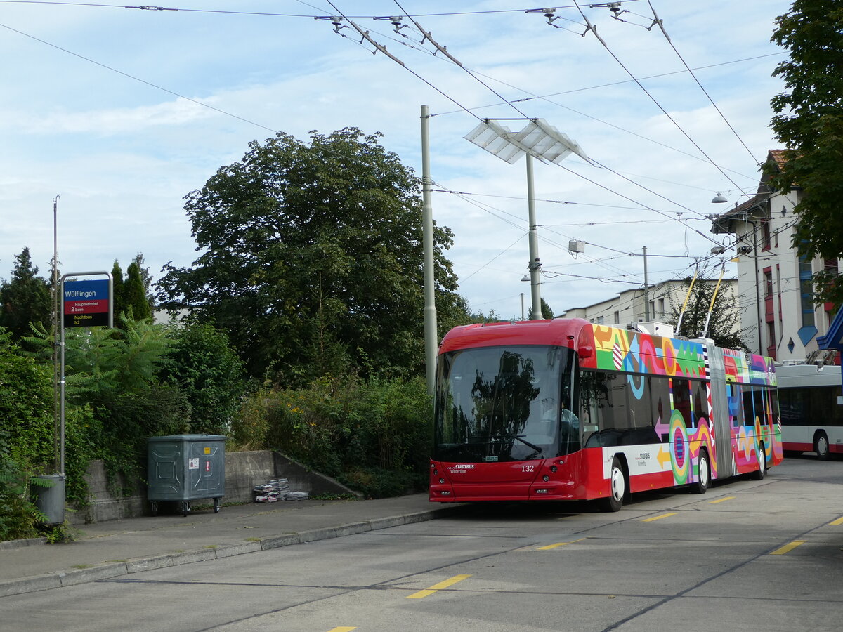 (255'164) - SW Winterthur - Nr. 132 - Hess/Hess Gelenktrolleybus am 13. September 2023 in Winterthur, W�lflingen