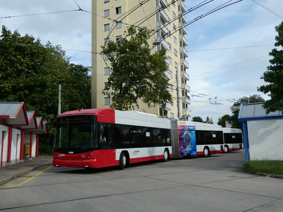 (255'168) - SW Winterthur - Nr. 124 - Hess/Hess Gelenktrolleybus am 13. September 2023 in Winterthur, W�lflingen