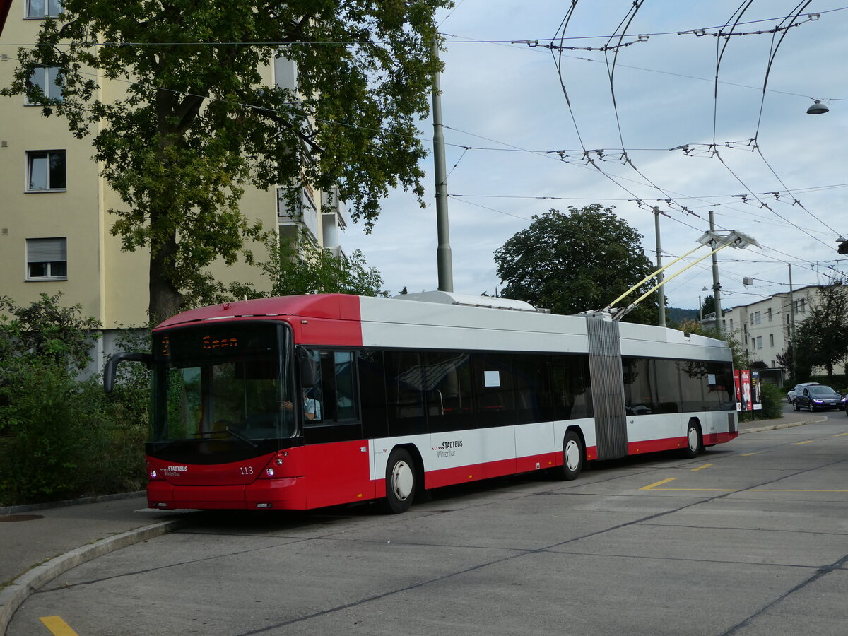 (255'170) - SW Winterthur - Nr. 113 - Hess/Hess Gelenktrolleybus am 13. September 2023 in Winterthur, W�lflingen