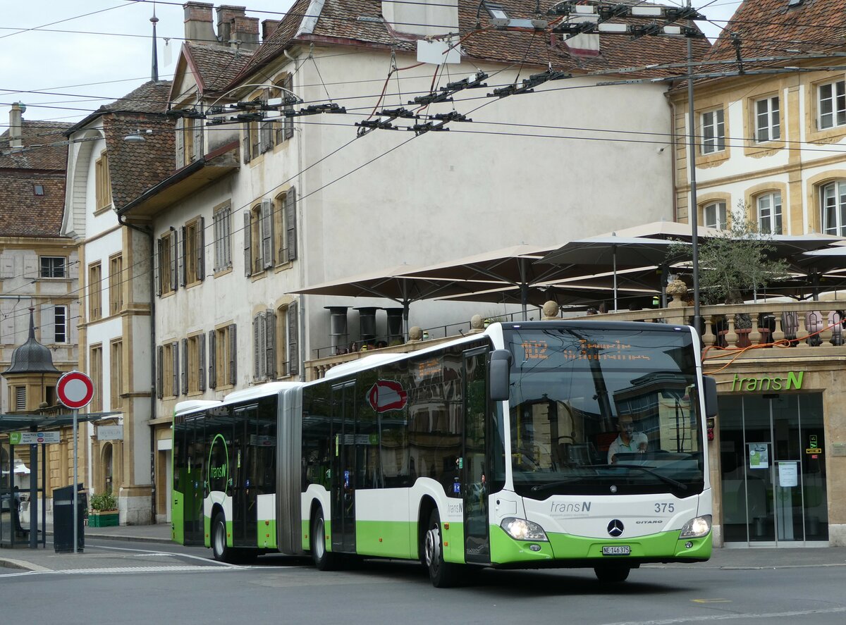 (255'234) - transN, La Chaux-de-Fonds - Nr. 375/NE 146'375 - Mercedes am 16. September 2023 in Neuch�tel, Place Pury