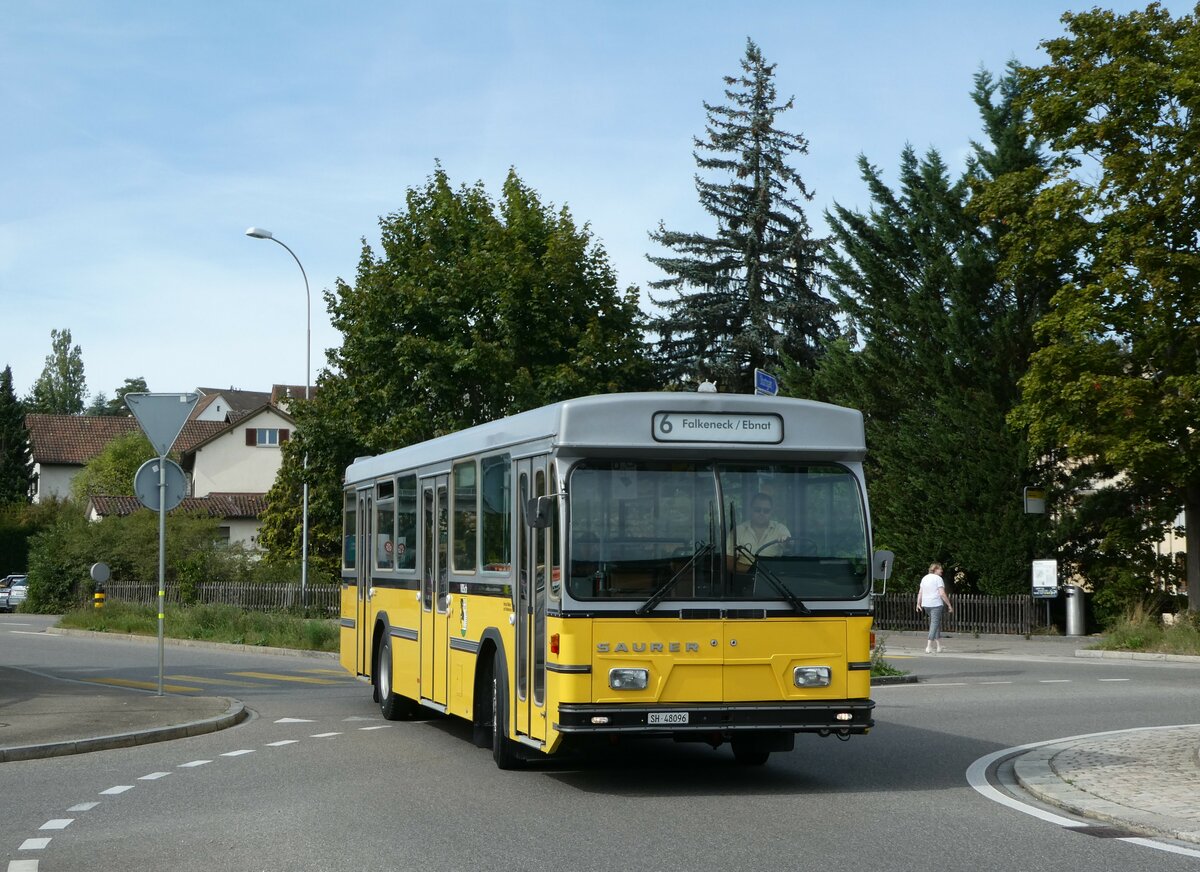 (255'351) - Wanner, Schleitheim - SH 48'096 - Saurer/Hess (ex Ruklic, Schaffhausen; ex VBSH Schaffhausen Nr. 40; ex VBSH Schaffhausen Nr. 19) am 17. September 2023 in Schaffhausen, Falkeneck
