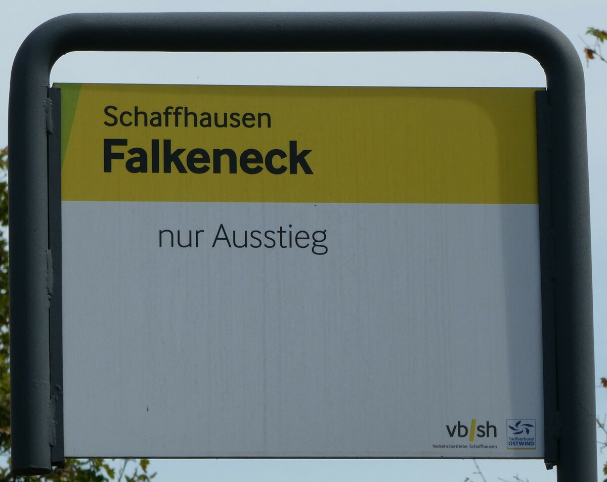 (255'353) - vb/sh-Haltestellenschild - Schaffhausen, Falkeneck - am 17. September 2023