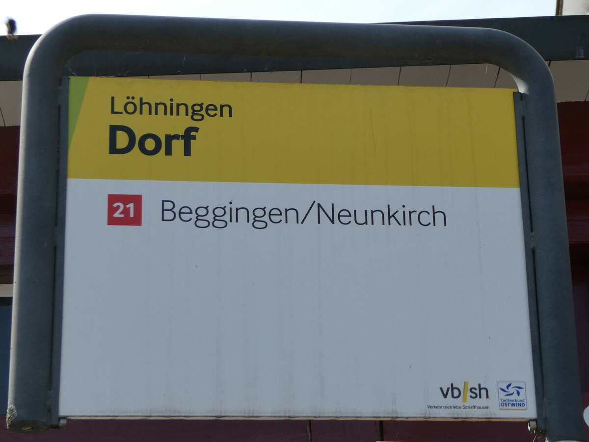 (255'366) - vb/sh-Haltestellenschild - L�hningen, Dorf - am 17. September 2023