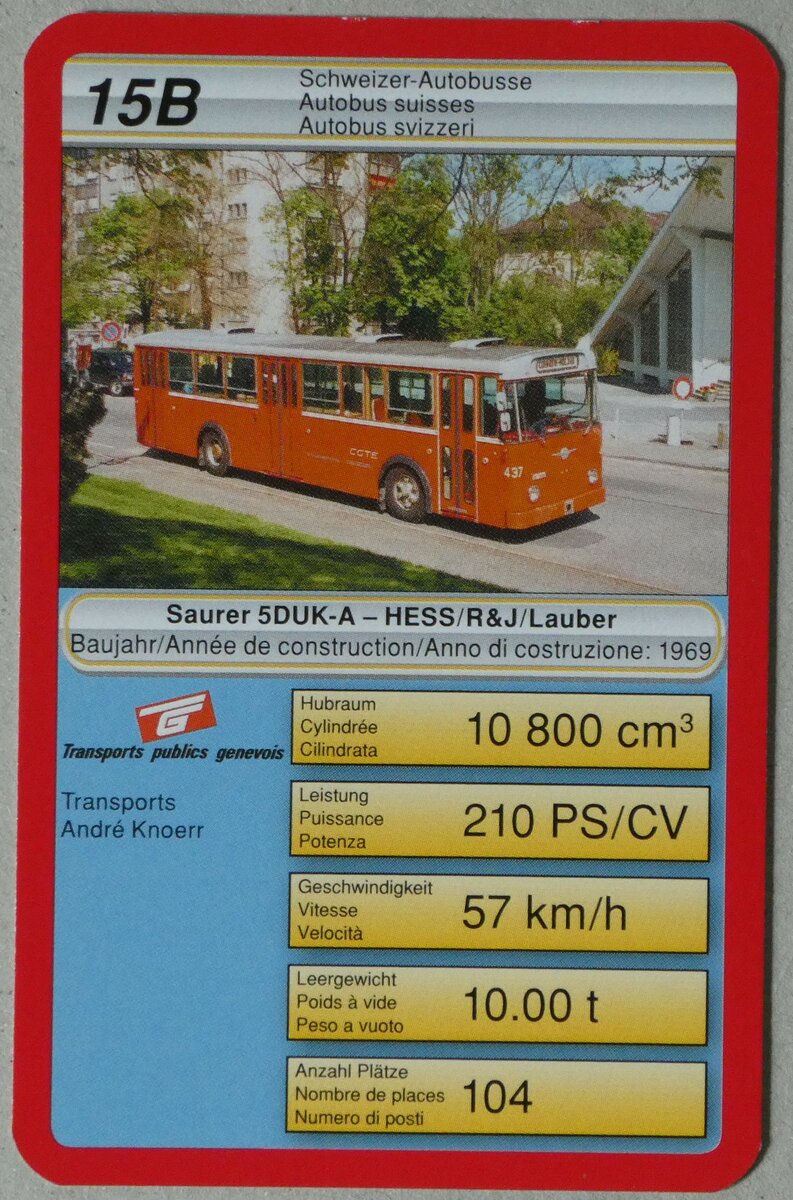 (255'439) - Quartett-Spielkarte mit CGTE Gen�ve Nr. 437 am 19. September 2023 in Thun