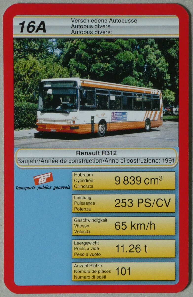 (255'440) - Quartett-Spielkarte mit TPG Gen�ve Nr. 405 am 19. September 2023 in Thun