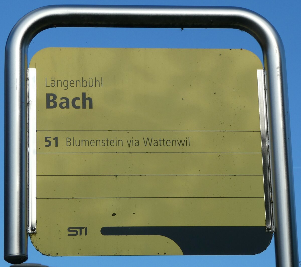 (255'853) - STI-Haltestellenschild - L�ngenb�hl, Bach - am 3. Oktober 2023