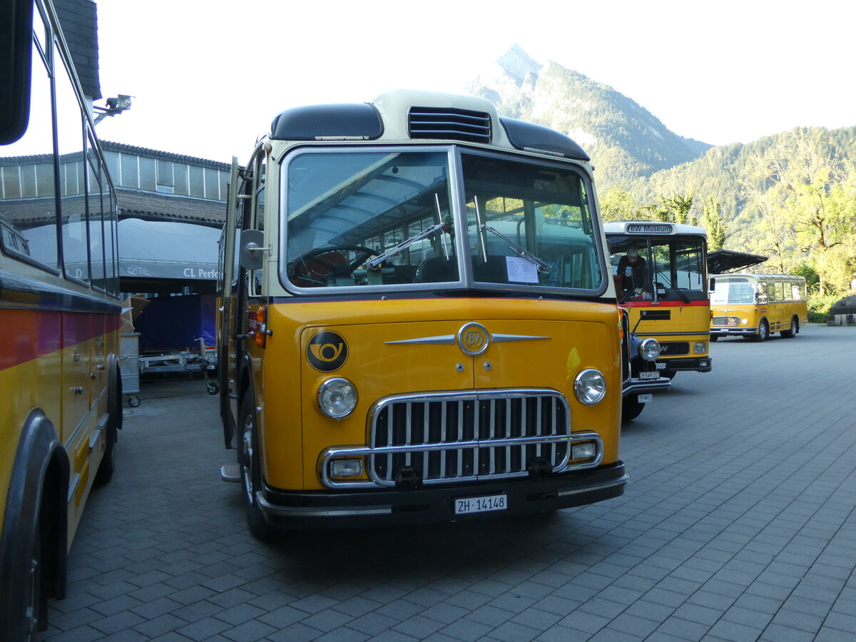 (255'897) - Goldexpress, Ossingen - ZH 14'148 - FBW/Lauber (ex P 24'069; ex P 21'569) am 7. Oktober 2023 in N�fels, FBW-Museum