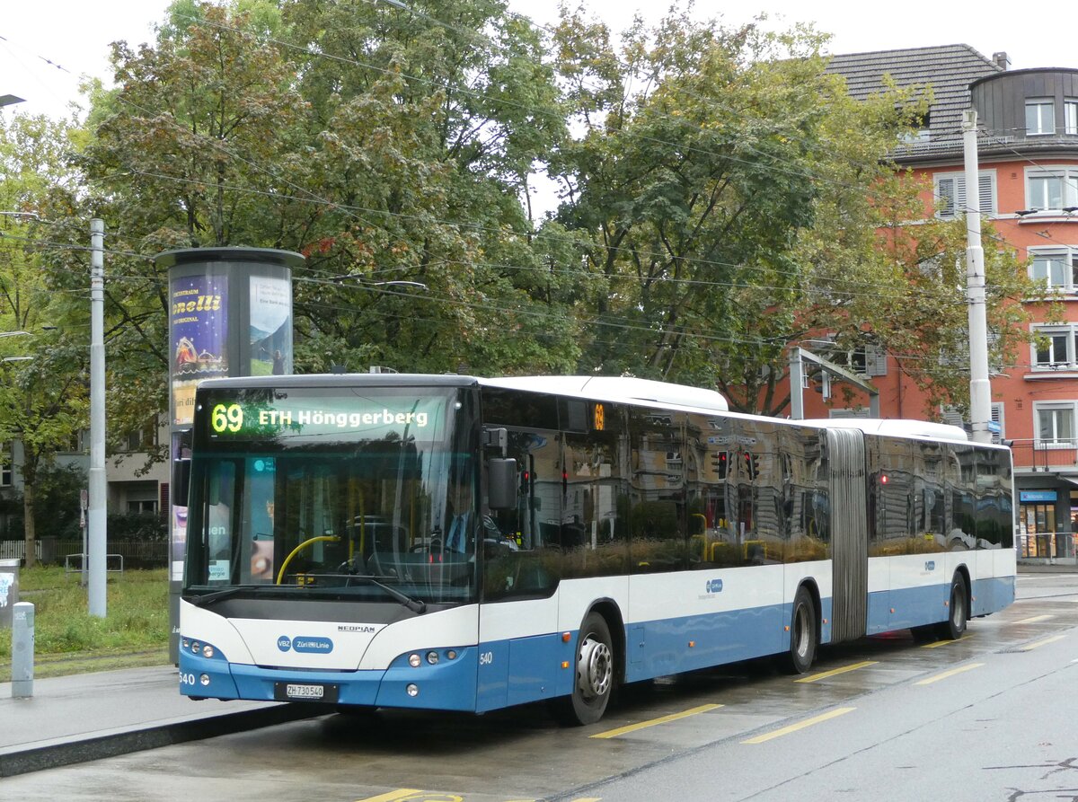 (256'214) - VBZ Z�rich - Nr. 540/ZH 730'540 - Neoplan am 21. Oktober 2023 in Z�rich, Milchbuck