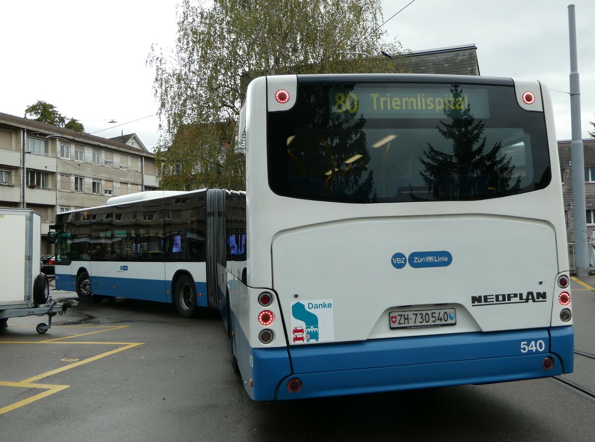 (256'221) - VBZ Z�rich - Nr. 540/ZH 730'540 - Neoplan am 21. Oktober 2023 in Z�rich, Wartau
