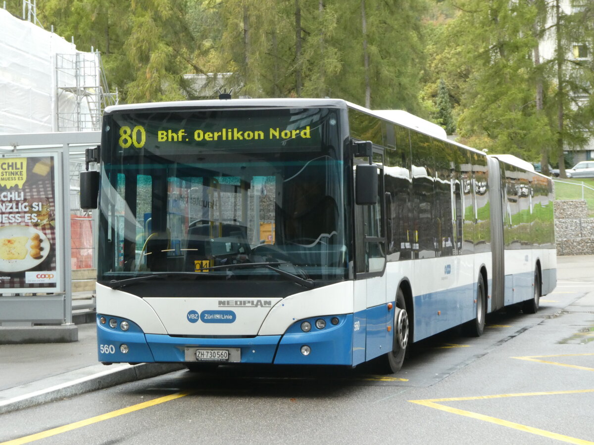 (256'237) - VBZ Z�rich - Nr. 560/ZH 730'560 - Neoplan am 21. Oktober 2023 in Z�rich, Triemlispital