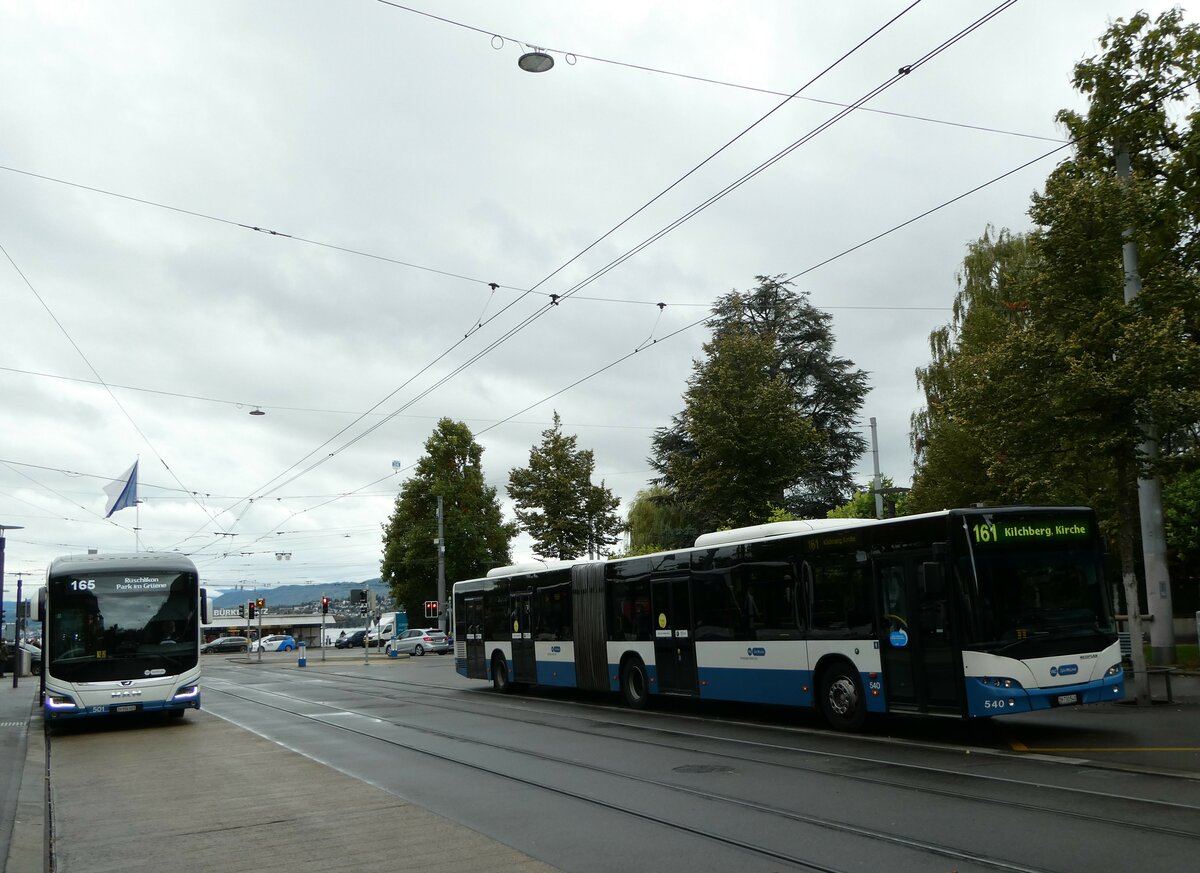 (256'248) - VBZ Z�rich - Nr. 501/ZH 956'501 - MAN + Nr. 540/ZH 730'540 - Neoplan am 21. Oktober 2023 in Z�rich, B�rkliplatz